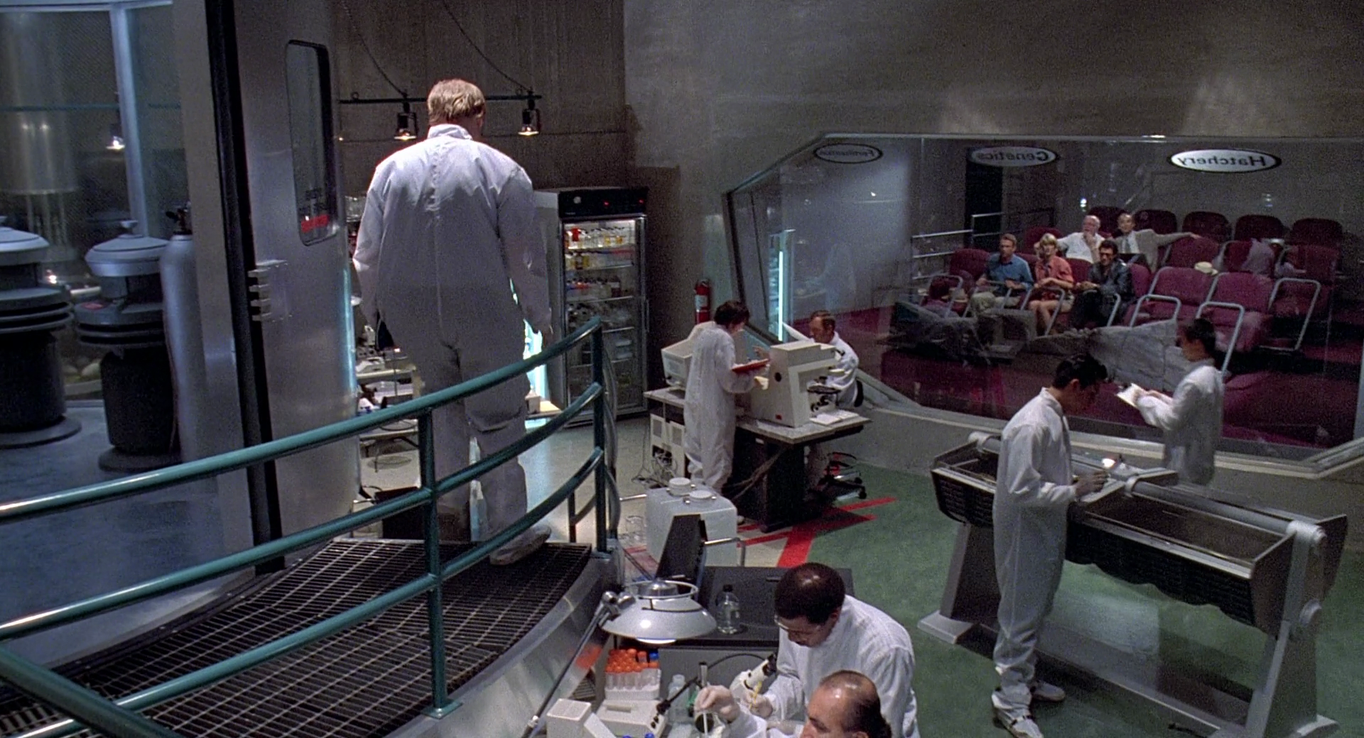 Both the movie and the book depict a staffed genetics lab. Where did they go in the book?